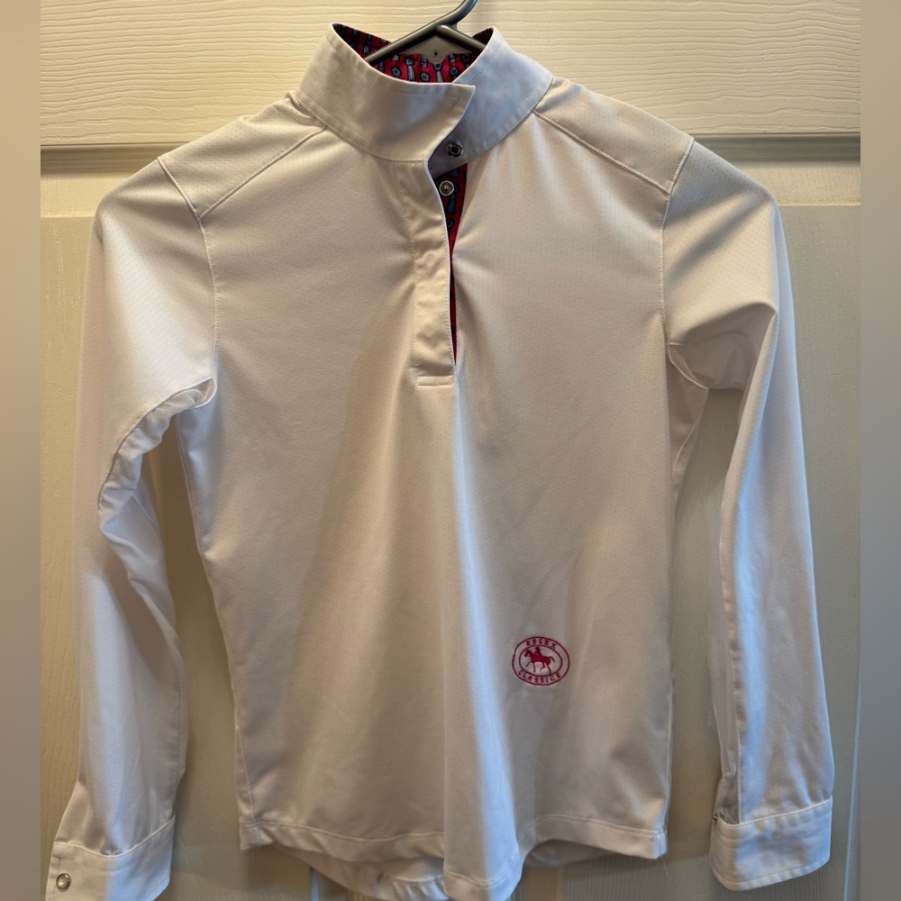Essex Classics Equestrian show short. Girls M. White. Long sleeve.